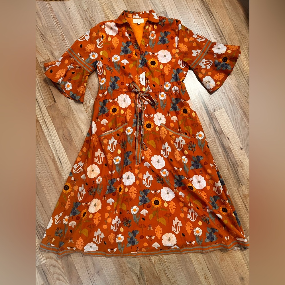Isla Payal Cape Midi Burnt Orange Dress